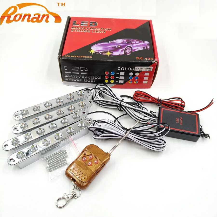 

RONAN 4x6led 24 leds strobe light for car with wireless remote controller white Yellow LED DRL daytime running light