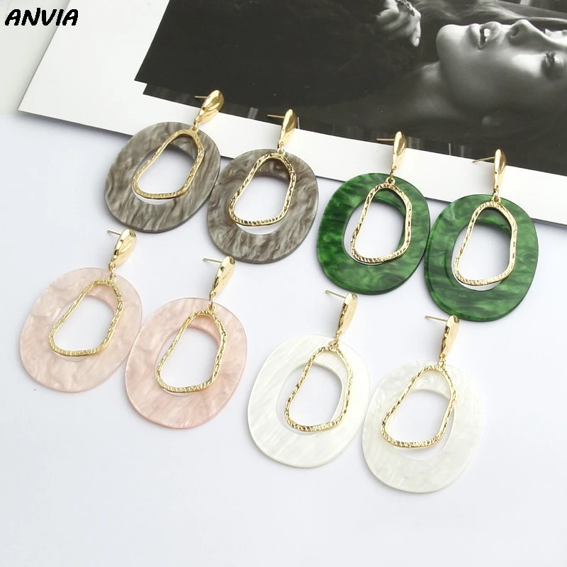 

2019 ZA Oval Acrylic Dangle Earrings For Women Acetate Alloy Multi Color Drop Earrings Chic Stylish Female Jewelry Dropshipping