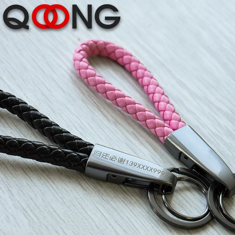 

QOONG 2019 Genuine Leather Rope Keychains Hand-made Woven Keyrings Customize Personalized Gift For Car Key Chain Holder S05