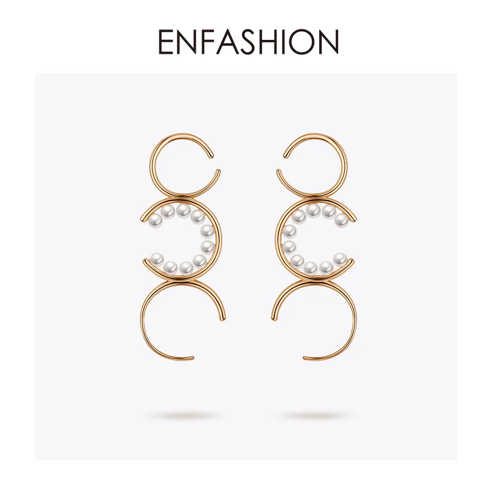 ENFASHION женские серьги-гвоздики с жемчугом в форме буквы C золотого цвета в стиле панк, минималистичные серьги, модные украшения, новогодние серьги 1033 - Окраска металла: Rose gold color