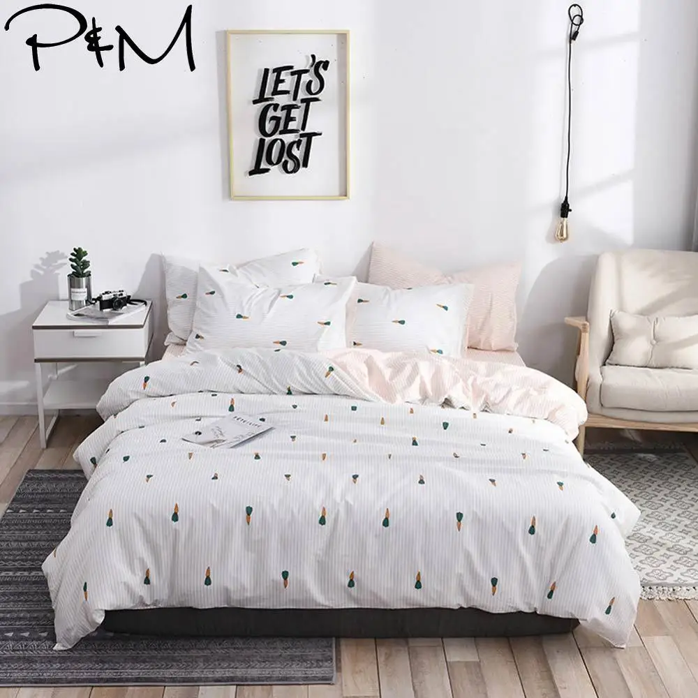 

2019 PAPA&MIMA Carrot Vegetables Scandinavian Duvet Cover Set Queen King Customize Size Cotton Bedlinens Bedding Sets