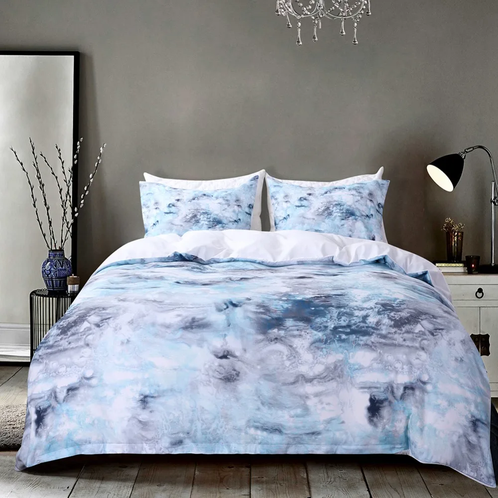 MDCT Light Blue Marble Pattern Duvet Cover Pillowcase Set ...