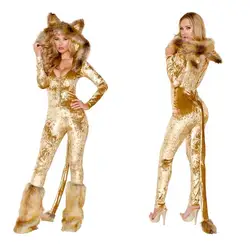 Хэллоуин животное косплей костюм для вечеринки глубокий v-образный вырез искусственный мех комбинезон сексуальный клубный сексуальный