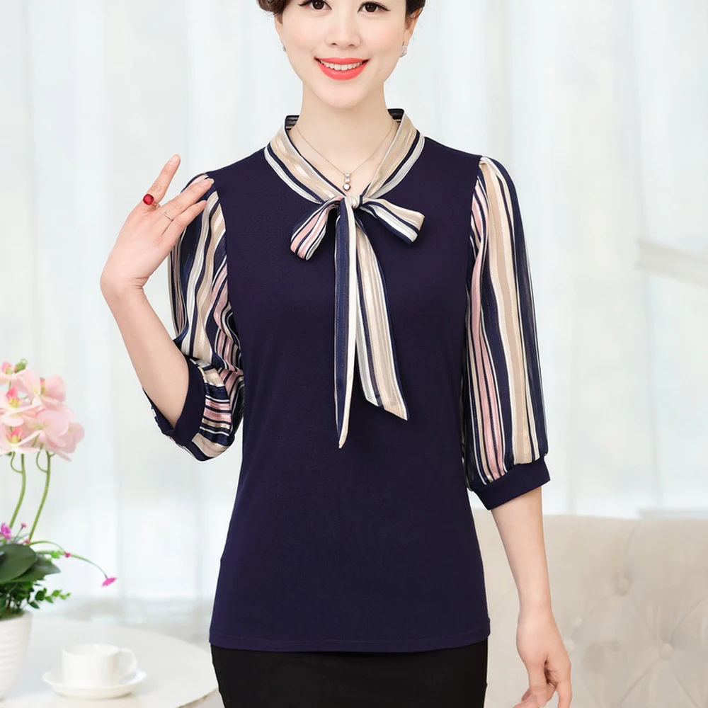 Женская шифоновая блузка в полоску с рукавом три четверти|silk blouses shirts|chiffon silk
