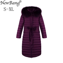 NewBang меховое пальто, женское пуховое пальто с капюшоном, женское длинное пуховое пальто, зимнее приталенное теплое пуховое пальто, парка для женщин, пальто