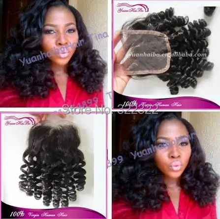 

Stock! 6A top quality 3.5*4" #1b bouncy curls virgin peruvian free style funmi lace closure free shipping