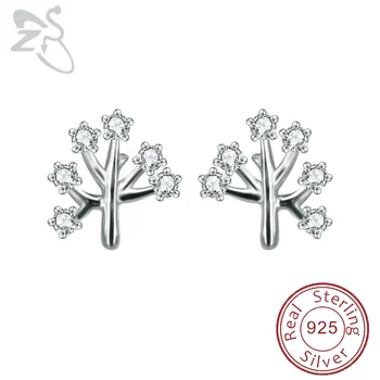 

CZ Crystal Tree Stud Earrings 925 Silver Ear Stud Tragus AAA Zirconia Earrings for Women Sterling Silver Helix Earring Jewelry