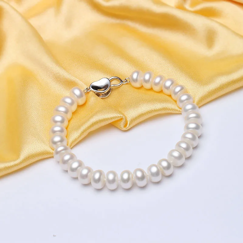 HENGSHENG White Pearl Bracelets 8-9mm 18cm Length Bread Round Natural Freshwater Pearl Hot Sale Jewelry Bracelets For Women