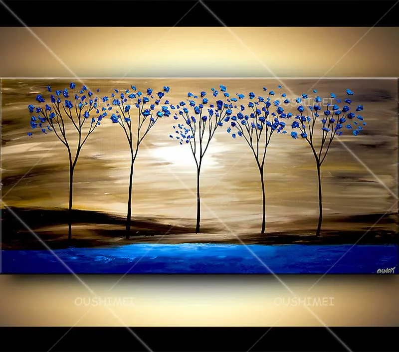 

Hand Painted Oil Painting Abstract Style in the Subject of Tree of Blue Leaves in the Sun for Home Decoration or Good Gift