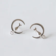 QCOOLJLY милые серебряные серьги с металлическими ушками, серьги из нержавеющей стали с милым котом, модные вечерние ювелирные изделия Mujer