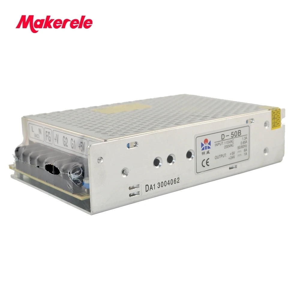 

50w dual output type switching power supply D-50B 5V/6A 24V/1A 85-132VAC/170-264VAC input selected by switch
