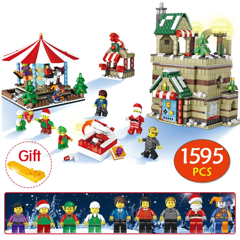 

1595Pcs Christmas Series Winter Village Compatible Legoingly Christmas Carousel Santa Reindeer Building Bricks Blocks Toys Gift