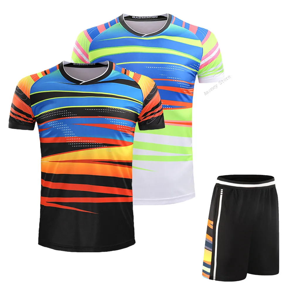 Adsmoeny Badminton camisas + Shorts Jersey hombres/mujeres Wicking de secado rápido bádminton ropa del juego del deporte de las señoras Tenis de Mesa T-Shirt