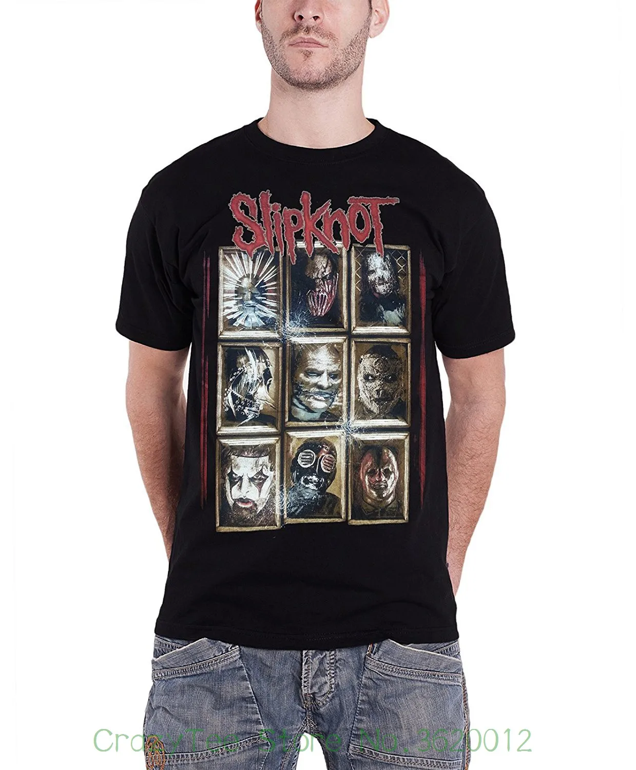 

Normal Short Sleeve Cotton T Shirts Slipknot T Shirt Masks Band Logo Gray Chapter Official Mens Black