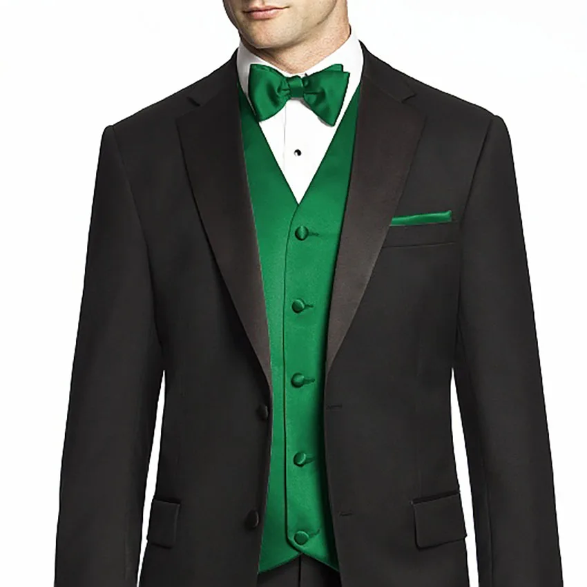 Trajes De Novio Green Tuxedo Vest Bespoke Black Suits With