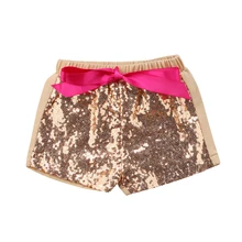 Модные вечерние шорты с блестками и эластичной резинкой на талии для маленьких девочек; короткие штаны