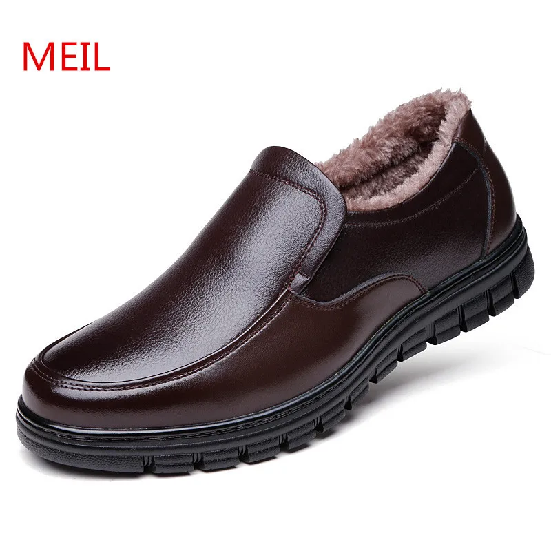 Kopen MEIL Winter Schoenen Fashion pluche warm Lederen Schoenen Mannen Flats Loafers Casual schoeisel mannen outdoor grote maat schoenen