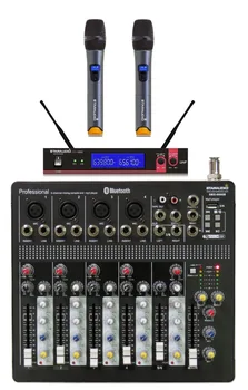 

STARAUDIO Pro DJ Stage KTV 6CH Mixer USB Bluetooth Mp3 Player W/ 2CH UHF Handheld Microphone System SMX-6000B