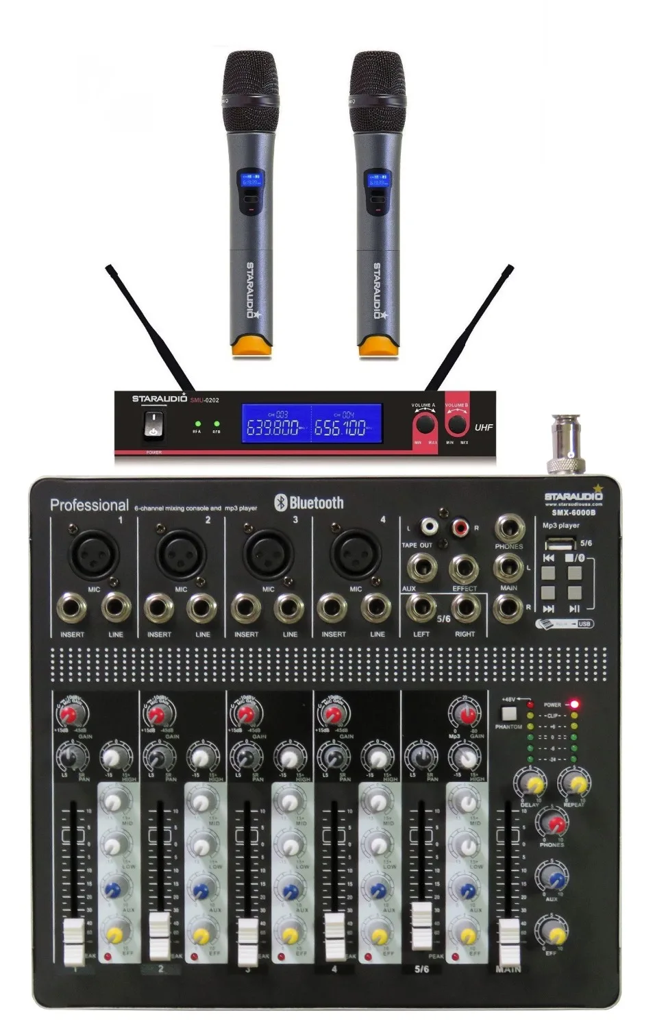 STARAUDIO Pro DJ Stage KTV 6CH миксер USB Bluetooth Mp3 плеер с 2 каналами UHF Ручной микрофон Система