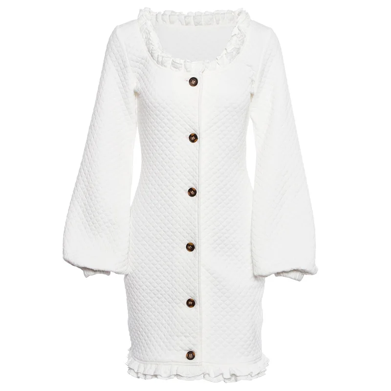 White Women Puff Sleeve Square Collar Mini Bodycon Vestido Casual Luxury Dress Woman Dress Eligant Evening Button GYD1731555 (2)