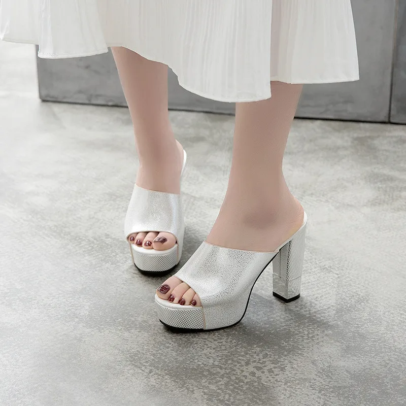 

2019 New Women Summer Slippers Fashion Sexy Super Square High Heels Peep Toe Party Shoes Woman Platform Sandals