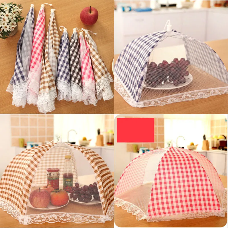 Kitchen Cooking Umbrella Food Dish Grid Style Folded Cover Screen Protector Cloth Health Frame
