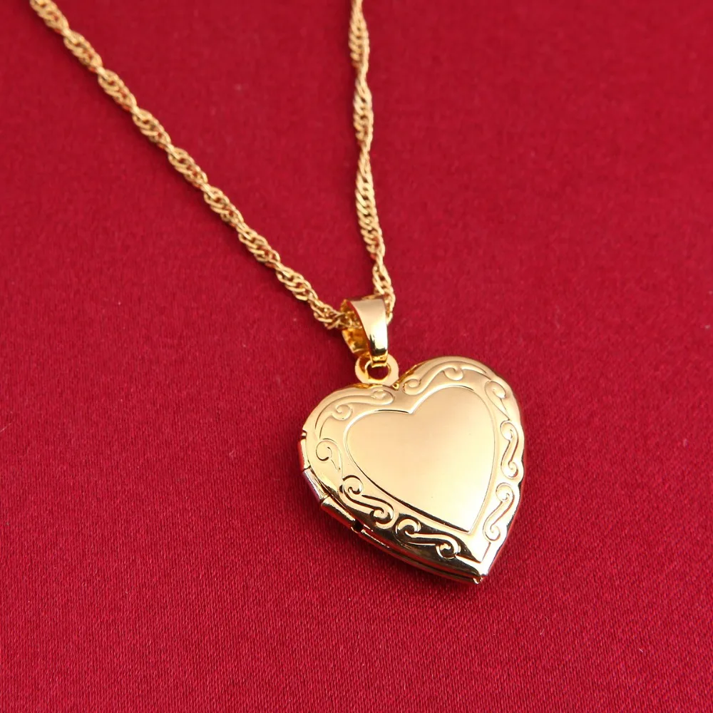 Подарок на день Святого Валентина, медальон в форме сердца, кулон, ожерелье, Женские Ювелирные изделия 24K золотого цвета, романтическая необычная подвеска в виде сердца для женщин