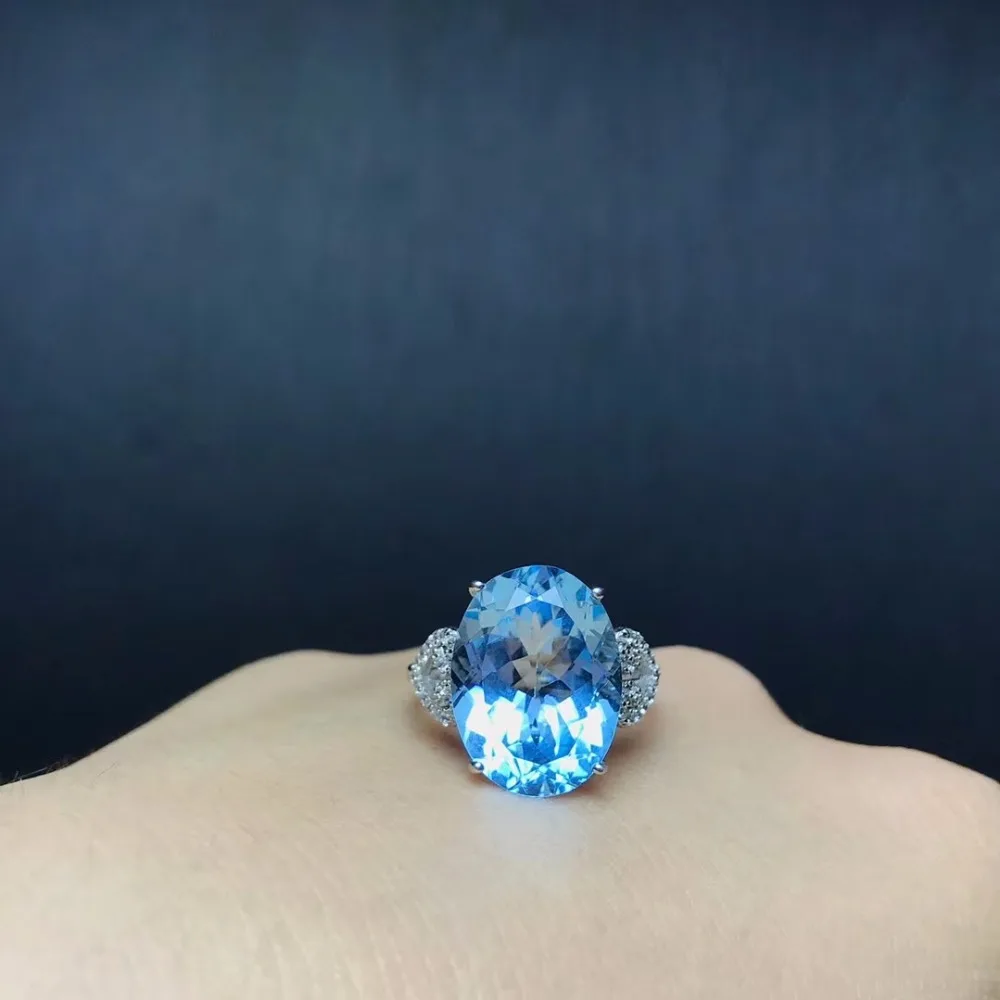 10 carat natural topaz ring, 925 silver, color sky blue, fresh and beautiful, gemstones large, woman pigeon egg ring