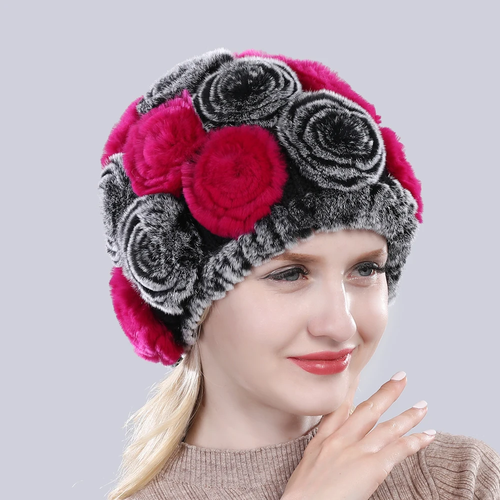 Новое поступление цветы из натурального меха, Шапки «Русская зима» Для женщин натуральный Лисий мех шапки из меха кролика рекс леди из натурального меха благородного кролика шапки бини шапки Кепки