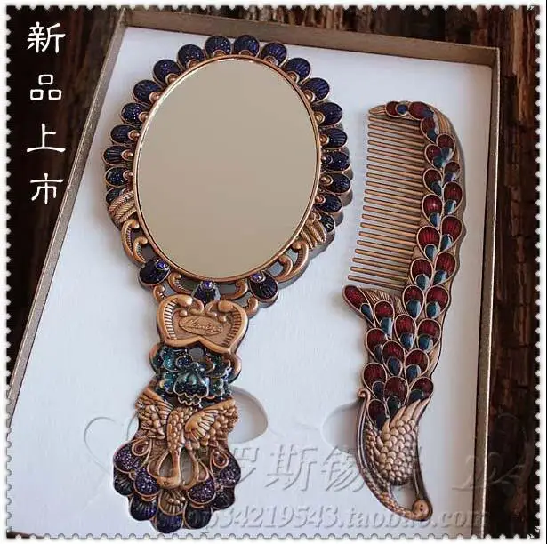

european retro hand mirror frame decorative small mirror pocket mirror with gift box J033