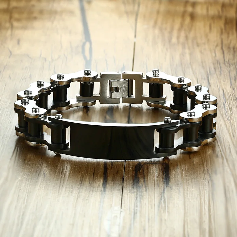 

Men's Bicycle Chain Link ID Bracelet for Men Stainless Steel Identity Bike Wristband Pulseira Braslet Male Jewelry Gift 23.5cm