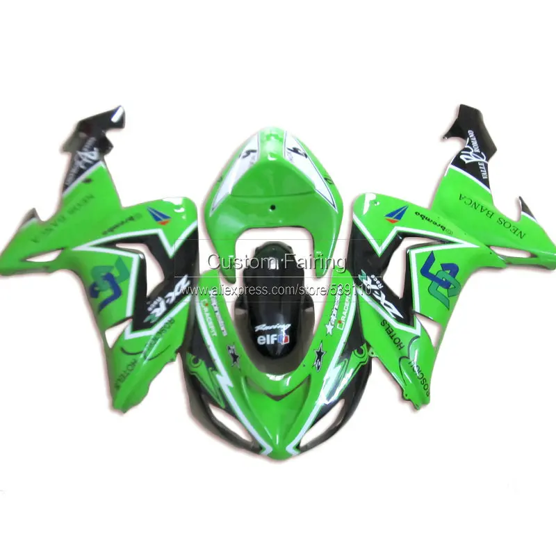 Бесплатный индивидуальный комплект обтекателей для Kawasaki ZX 10R 2006 07 зеленый 2007 06 Ninja