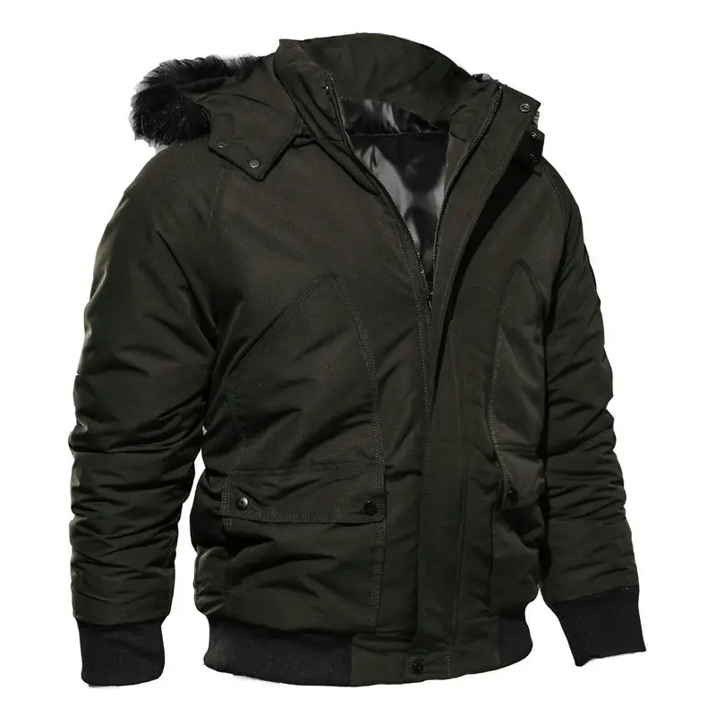 

New Thick Warm Men Winter Jacket Bomber Solid Hooded Parkas Men Casual Slim Faux Fur Collar Men Winter Coat