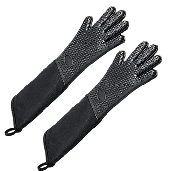 

ABFP Extra Long Professional Silicone Oven Mitt, Heat Resistant Cooking Glove With Internal Cotton For Kitchen,Bbq,Baking,Gril