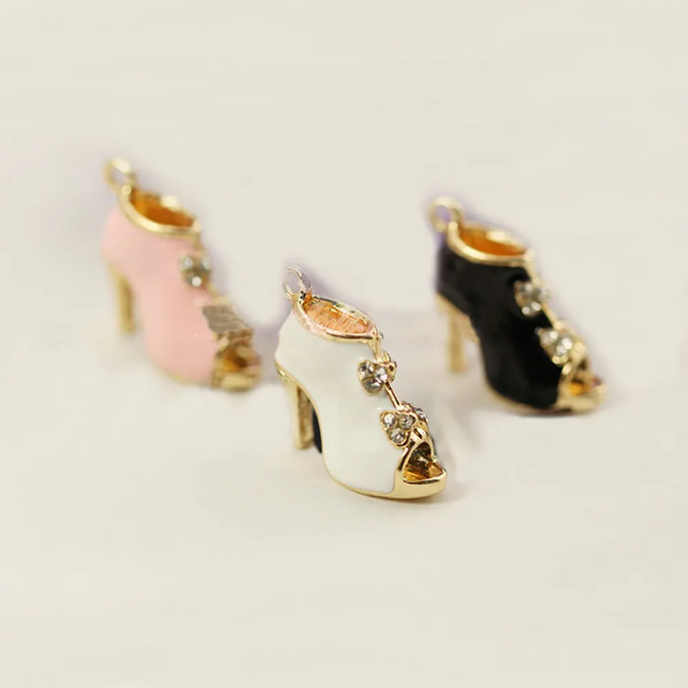 

10pcs Fashion Jewelry Metal charms High heels shoe woman charm Zircon Necklace Pendants charm Bracelet For Women DIY Accessories