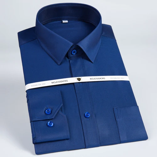 Мужская Классическая однотонная саржевая рубашка с длинным рукавом и нагрудным карманом, деловая рубашка высшего качества - Цвет: 5001-13