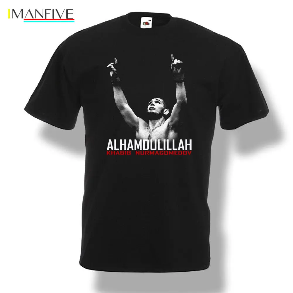 

Khabib Nurmagomedov Alhamdulillah T-Shirt Fighter Men Black 2019 New Fashion Brand Men tees Solid Color short Sleeve