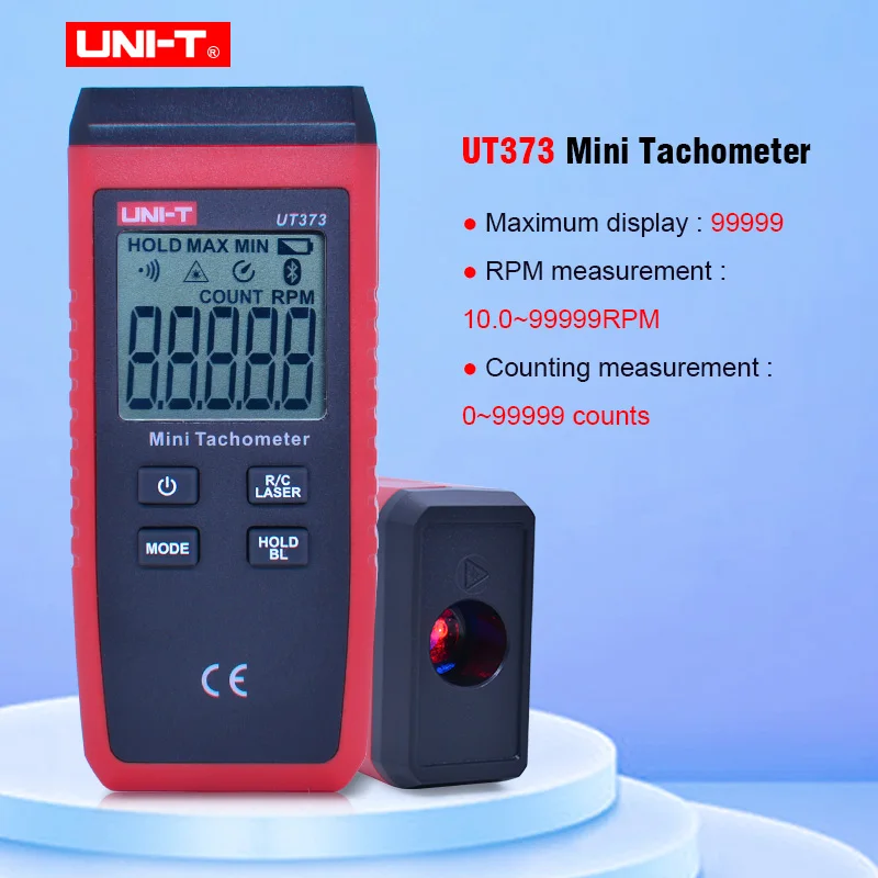 Цифровой лазерный тахометр UT373 Бесконтактный мини диапазон измерений 10 99999 ОБ/мин