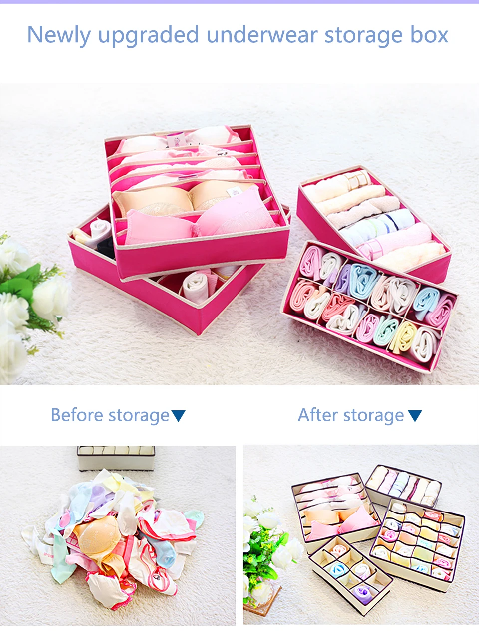 3 Colors Underwear Bra Organizer Storage Boxes Drawer Closet Organizers Storage Boxes for Underwear Bar Ties Socks  Convenient (3)