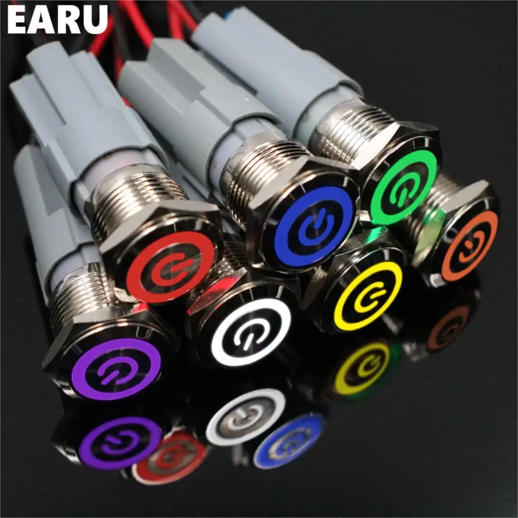 

16mm Metal Push Button Switch LED Power Mark Locking Latching Fixing Self-reset Momentary 1NO 1NC Red Blue Yellow Green White