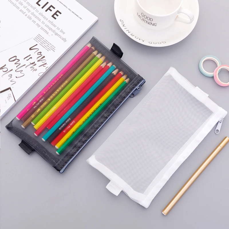 

Transparent Simple Mesh Pencil Case Pencilcase Stationery School Office Writing Learn Supplies Student Large Pencil Storage Bag