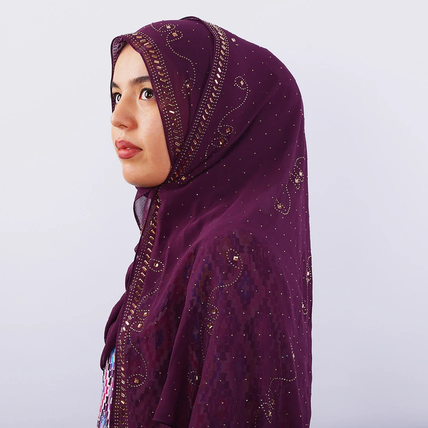 

New Rhinestone Woman hijab Diamonds Chiffon Popular Shawls Scarf Headband Muslim Turban Thin Breathable 20 Colors Free Shipping