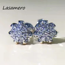 Lasamero 0.168 CTW природных алмазов кластера Серьги 18 К белое золото Diamond Halo Серьги-гвоздики Ювелирные украшения серьги гвоздики