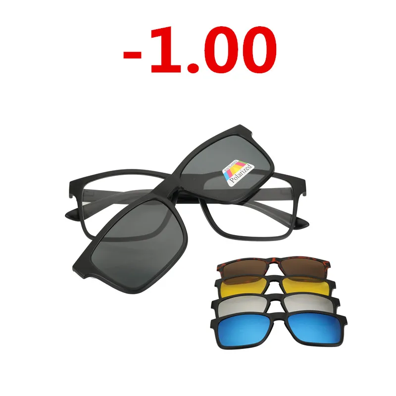 Очки для близорукости, очки для мужчин и женщин, очки для близорукости, оправа с зажимом, солнцезащитные очки с 5 линзами, очки для близорукости-1,0~ 4,0 с диоптриями - Цвет оправы: 1 and 5 lens -1.00