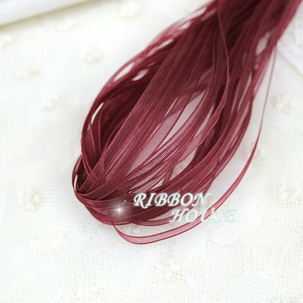

(20 meters/lot) 1/8'' (3mm) Wine Red Organza ribbons Wholesale gift wrapping Christmas ribbons