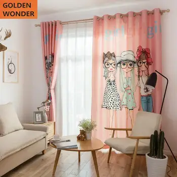 

Pink Princess Curtain For Girl Cartoon Lovely Romantic Children Bedroom Living Room Simple Modern Style
