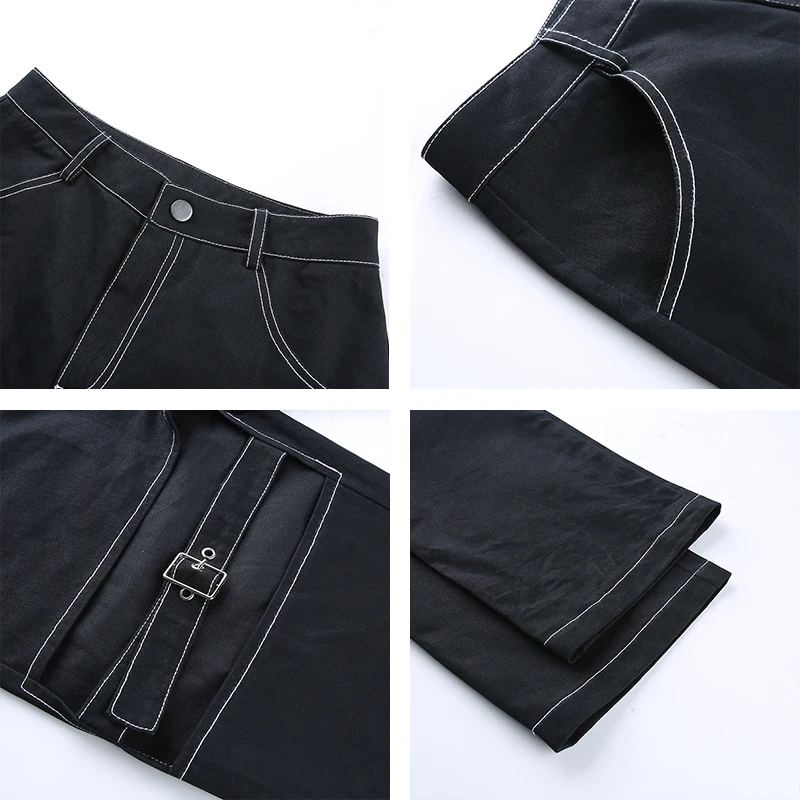 Rapwriter панк стиль выдалбливают Jeams брюки для женщин уличная Высокая талия прямые брюки Мода Harajuku длинные брюки карман
