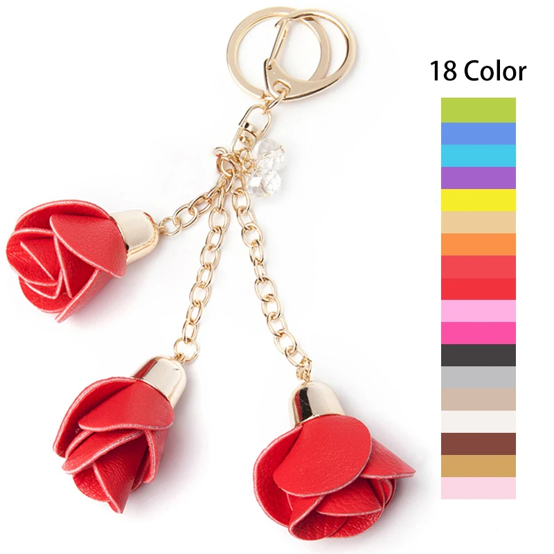 

1Pc Woman Keychain Leather Tassel Rose Flower Cute Metal Key Holder Key Chain Ring Keyring Charm Pendant Gifts Wholesale