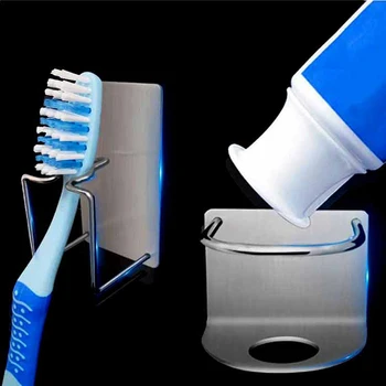 

1pc Stainless Steel Stick Hook Wall Mounted Bathroom Toothpaste and Toothbrush Holder Waterproof Electric Tooth Brush Holder
