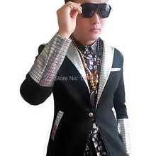 Корея звезды черный серебристыми блестками мужская ds dj певец танцор производительность верхняя одежда костюм пальто джаз показать тонкий куртка наряд